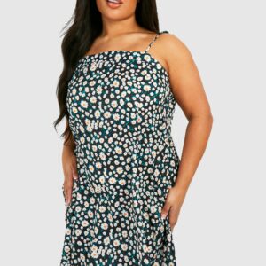 Womens Plus Strappy Sunflower Print Swing Dress - Black - 24, Black