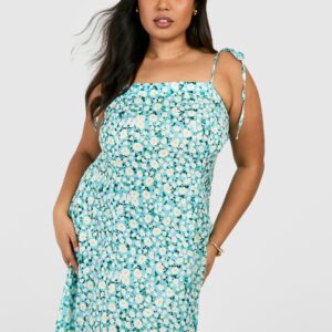 Womens Plus Strappy Sunflower Print Swing Dress - Blue - 28, Blue