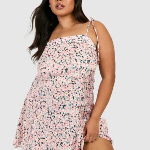 Womens Plus Strappy Sunflower Print Swing Dress - Pink - 20, Pink