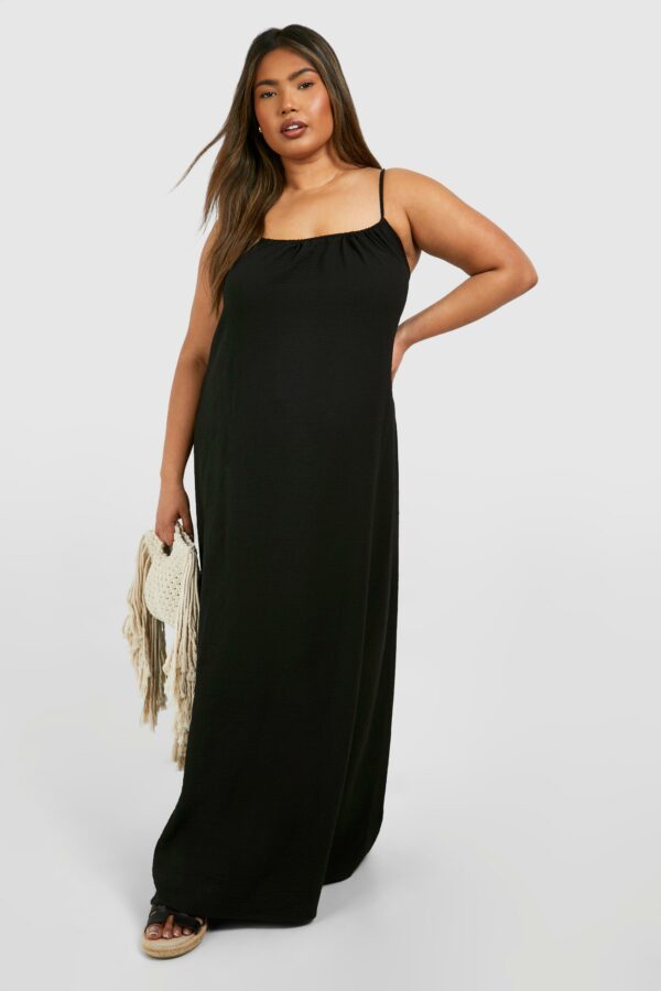 Womens Plus Textured Strappy Swing Maxi Dress - Black - 18, Black