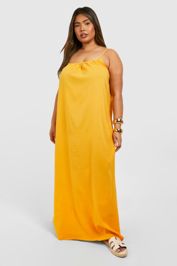 Womens Plus Textured Strappy Swing Maxi Dress - Yellow - 20, Yellow