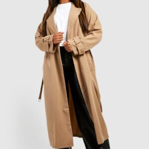 Womens Plus Woven Tailored Belted Trench Coat - Beige - 16, Beige