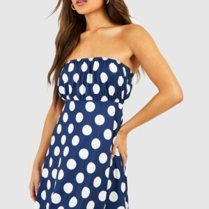 Womens Polka Dot Bandeau Sundress - Blue - 6, Blue