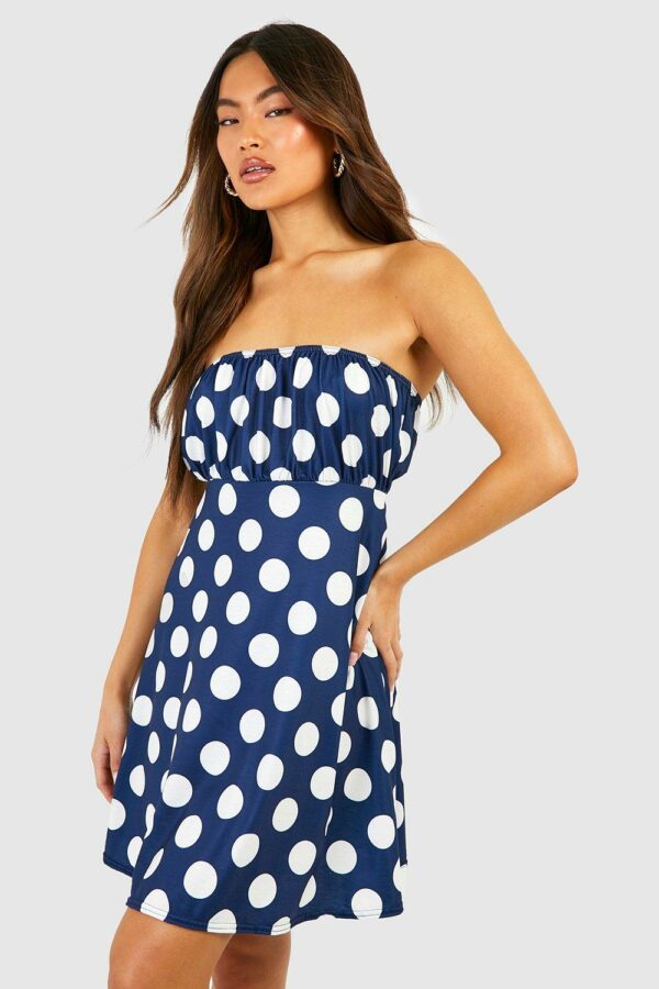 Womens Polka Dot Bandeau Sundress - Blue - 6, Blue