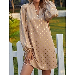 Women's Polka Dot Print Notched Neck Mini Dress Stylish Party Daily Long Sleeve Fall