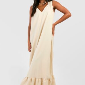 Womens Poplin Trapeze Maxi Dress - Beige - 8, Beige