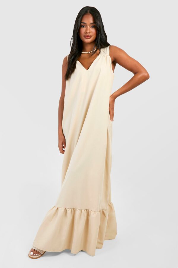 Womens Poplin Trapeze Maxi Dress - Beige - 8, Beige