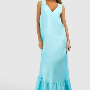 Womens Poplin Trapeze Maxi Dress - Blue - 8, Blue