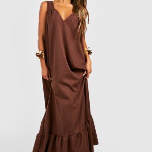 Womens Poplin Trapeze Maxi Dress - Brown - 8, Brown