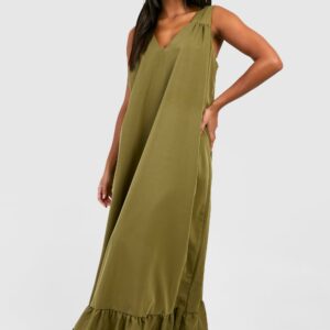 Womens Poplin Trapeze Maxi Dress - Green - 8, Green