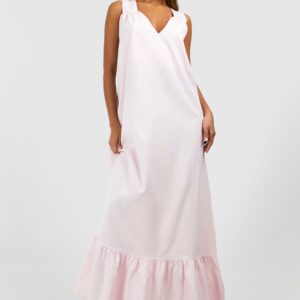 Womens Poplin Trapeze Maxi Dress - Pink - 8, Pink