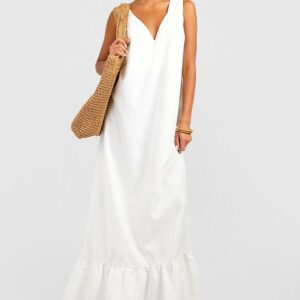 Womens Poplin Trapeze Maxi Dress - White - 8, White