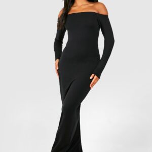 Womens Premium Super Soft Bardot Bodycon Maxi Dress - Black - 10, Black