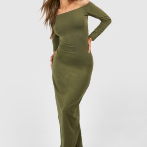 Womens Premium Super Soft Bardot Bodycon Maxi Dress - Green - 10, Green