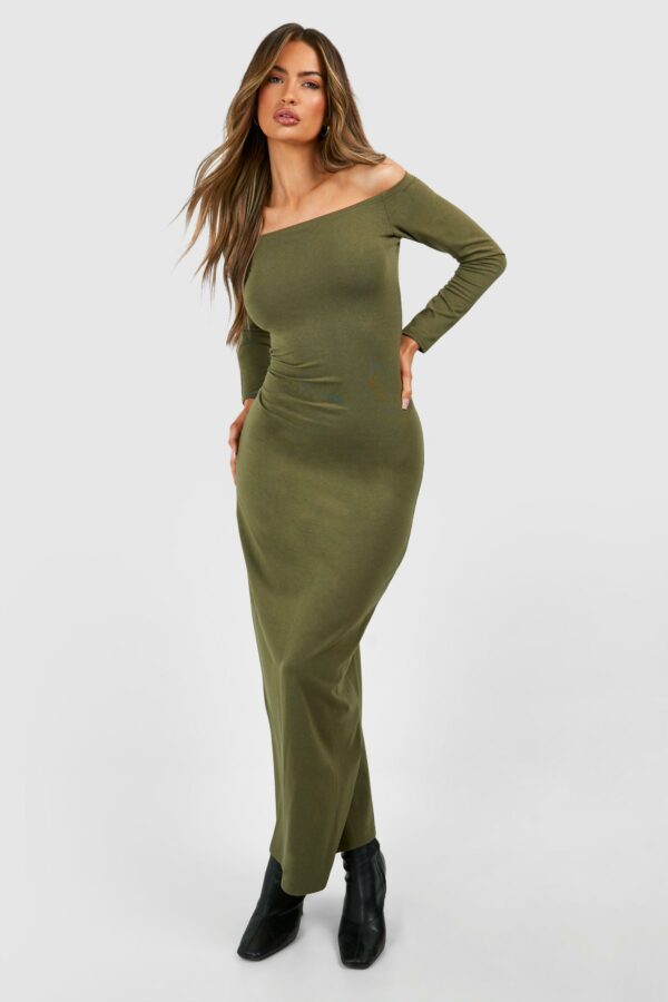 Womens Premium Super Soft Bardot Bodycon Maxi Dress - Green - 10, Green