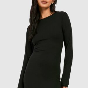 Womens Premium Super Soft Long Sleeve Bodycon Mini Dress - Black - 14, Black