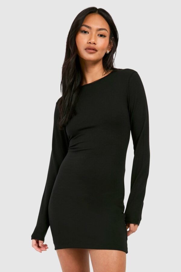 Womens Premium Super Soft Long Sleeve Bodycon Mini Dress - Black - 14, Black