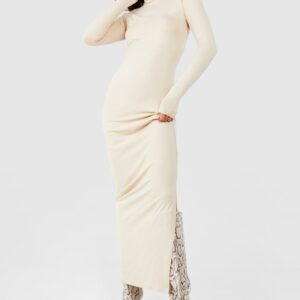 Womens Premium Super Soft Roll Neck Bodycon Maxi Dress - Beige - 14, Beige