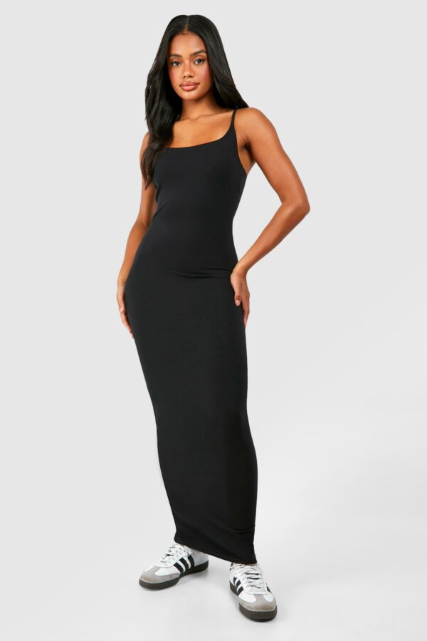 Womens Premium Super Soft Strappy Bodycon Maxi Dress - Black - 10, Black