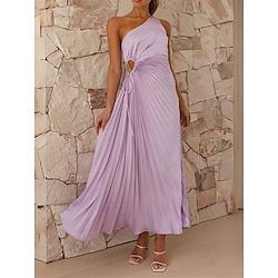 Women's Prom Dress Party Dress Pleated Drawstring One Shoulder Sleeveless Valentine's Day Wedding Guest Elegant Black Light Purple Summer Spring