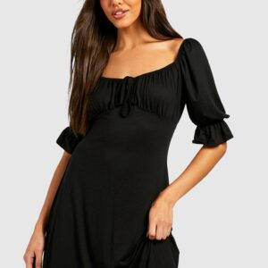 Womens Puff Sleeve Skater Sundress - Black - 10, Black