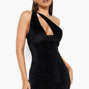 Womens Rainbow Velvet One Shoulder Cut Out Mini Party Dress - Black - 8, Black