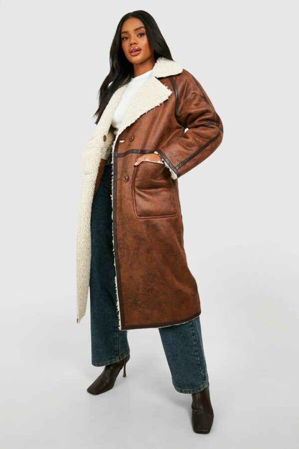 Womens Reversible Teddy Bonded Coat - Brown - S, Brown