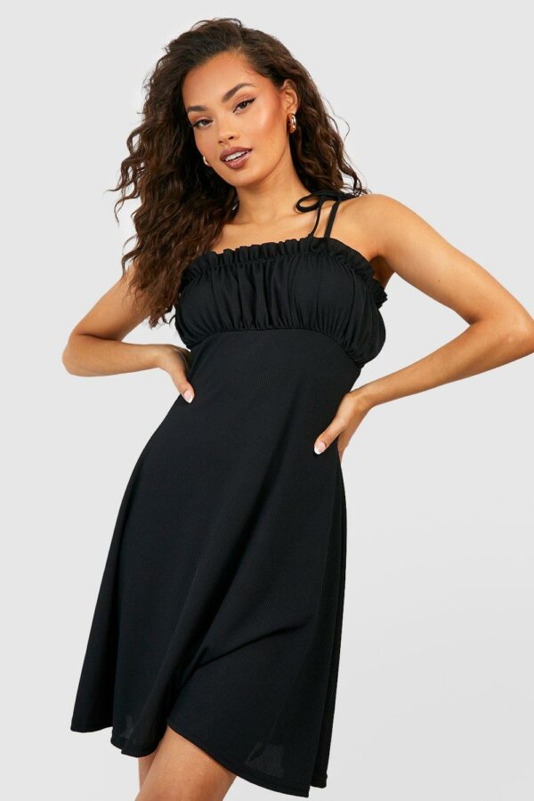 Womens Rib Strappy Sundress - Black - 10, Black