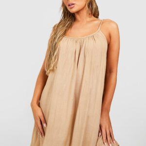 Womens Rope Detail Swing Beach Dress - Beige - M, Beige