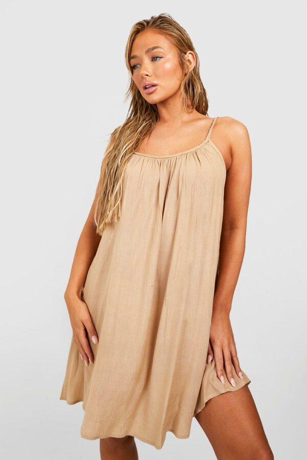 Womens Rope Detail Swing Beach Dress - Beige - M, Beige