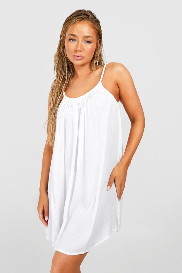 Womens Rope Detail Swing Beach Dress - White - L, White