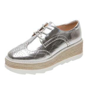 Women's Round Toe Platform PU Leather Oxfords