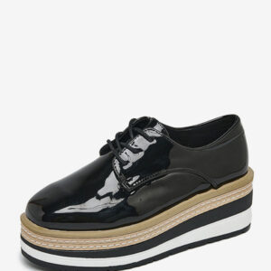 Women's Round Toe Wedge Heel Patent Leather Oxfords