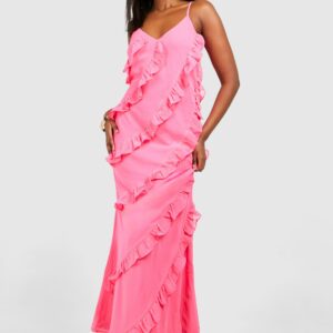 Womens Ruffle Tiered Maxi Dress - Pink - 8, Pink