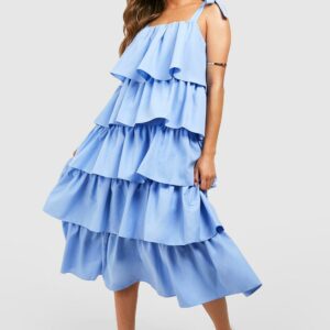 Womens Ruffle Tiered Midi Dress - Blue - 8, Blue