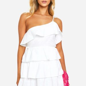 Womens Ruffle Tiered Mini Dress - White - 8, White