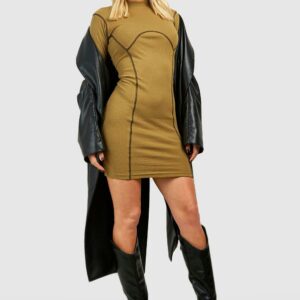 Womens Seam Detail Long Sleeve Bodycon Dress - Green - 8, Green