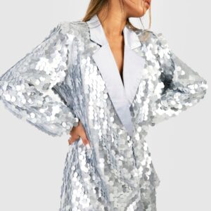 Womens Sequin Disc Oversized Blazer Party Dress - Grey - 12, Grey