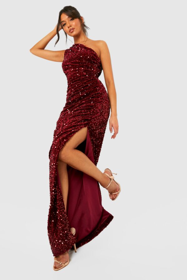 Womens Sequin Drape One Shoulder Maxi Party Dress - Red - 12, Red