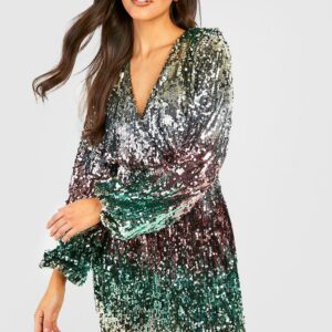 Womens Sequin Ombre Wrap Party Dress - Pink - 10, Pink