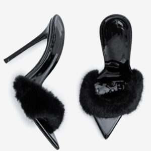 Women's Sexy Slide Sandals Faux Fur Open Toe High Heel Mules