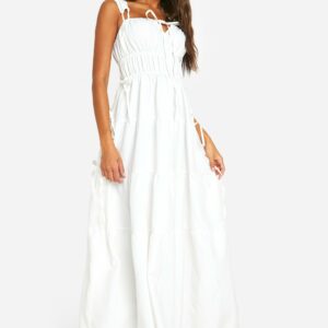 Womens Shirred Tiered Maxi Dress - White - 8, White