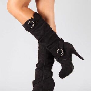 Women's Slouch Buckles Stiletto Heel Knee High Boots