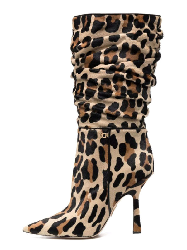 Women's Slouch Leopard Print Stiletto Heel Mid Calf Boots