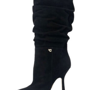 Women's Slouch Stiletto Heel Mid Calf Boots in Black Suede