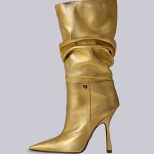 Women's Slouch Stiletto Heel Mid Calf Boots in Blond Bright Leather