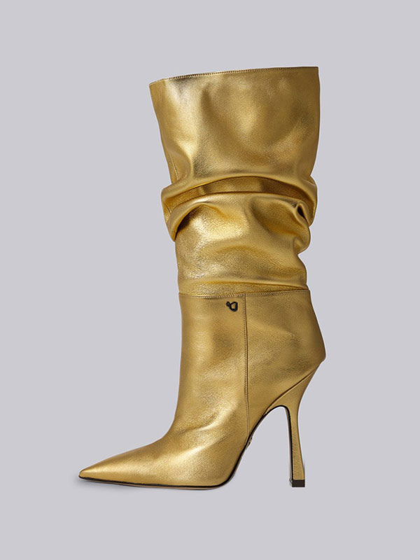 Women's Slouch Stiletto Heel Mid Calf Boots in Blond Bright Leather