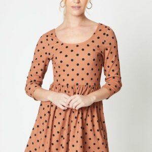 Womens Spot Scoop Neck ¾ Sleeve Mini Dress