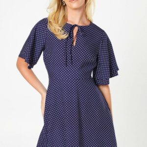 Womens Spot Tie Front Mini Dress