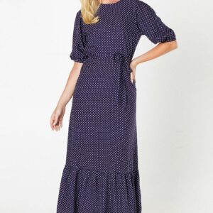 Womens Spot Tiered Midi Dress - Navy - 18